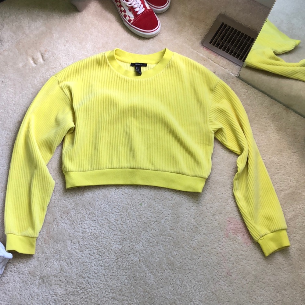 Neon yellow velvet crew neck sweater
